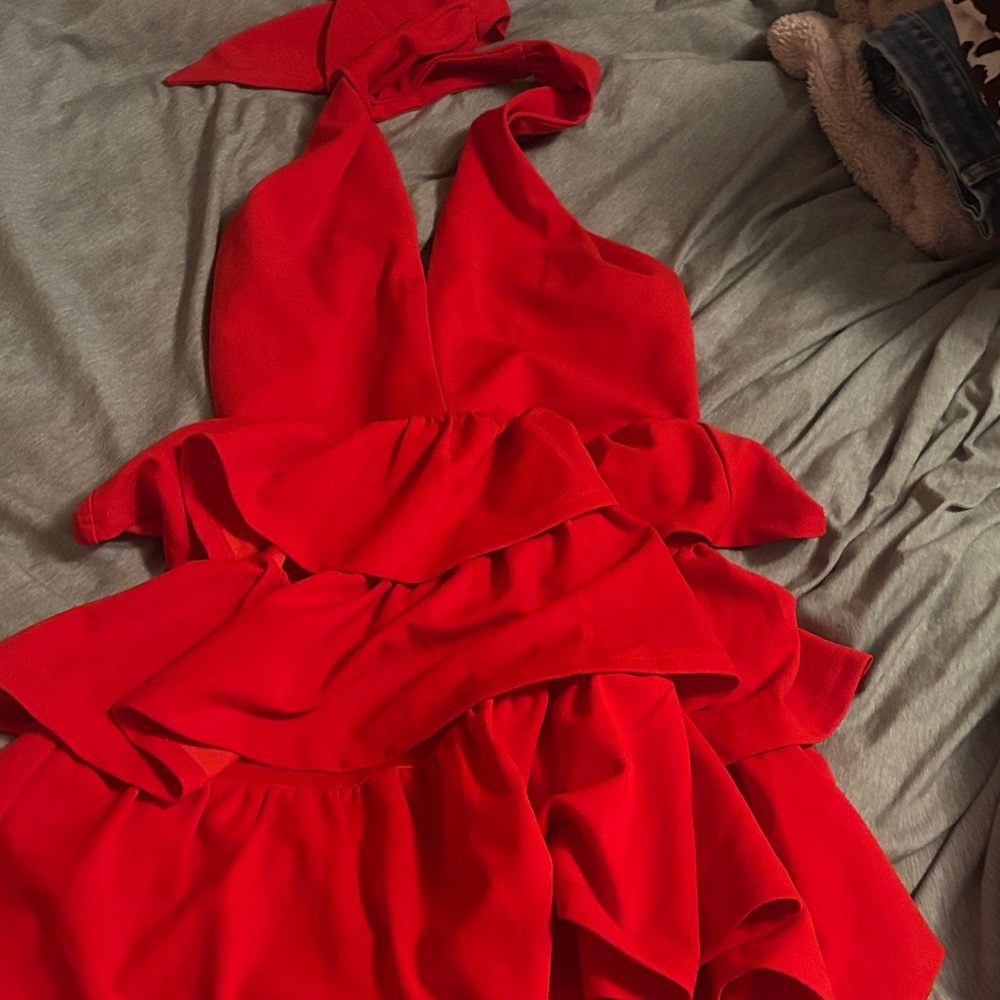 Entro Vibrant Red Backless Dress